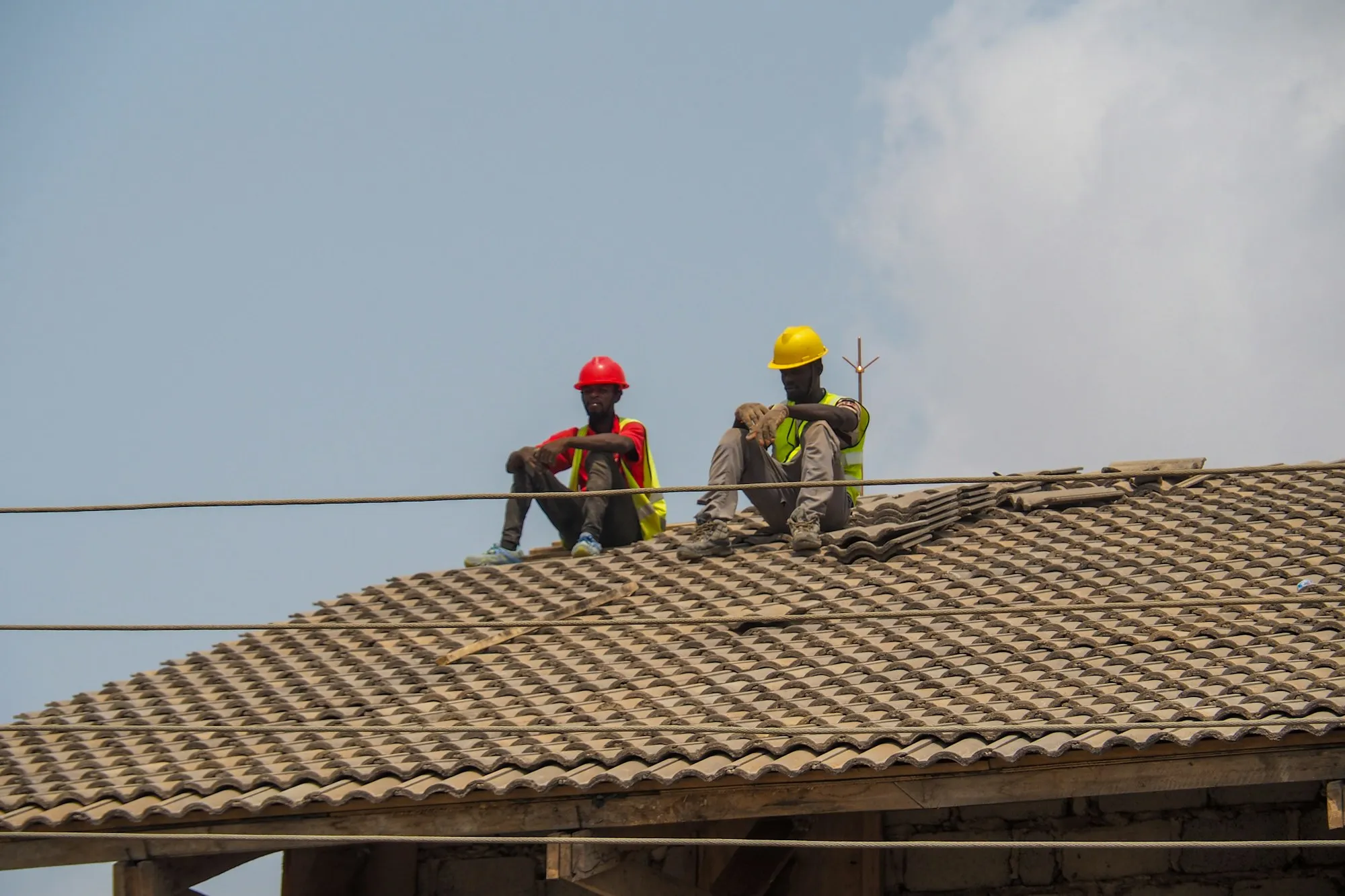Construction workers on site during a break